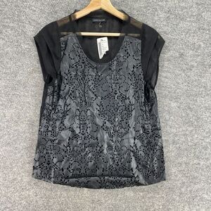 New Love Culture Blouse Women S Small Black Lined Short Sleeve Crochet Casual